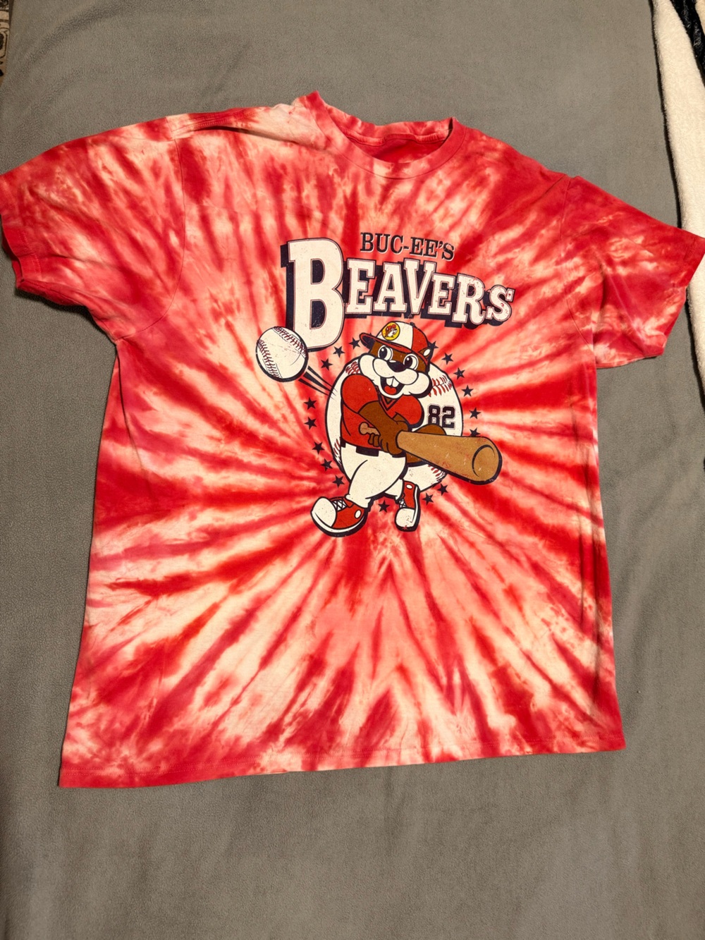 Buc-ee's Beavers Red Tie-Dye Baseball Graphic Tee